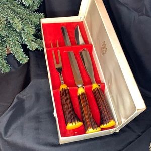 Vintage Moderna Columbia stainless steel and Bakelite 3 piece carving set